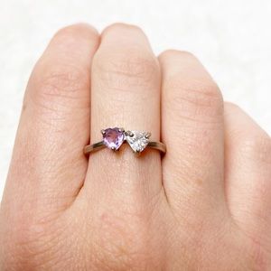 Sterling silver pink and white stone heart ring